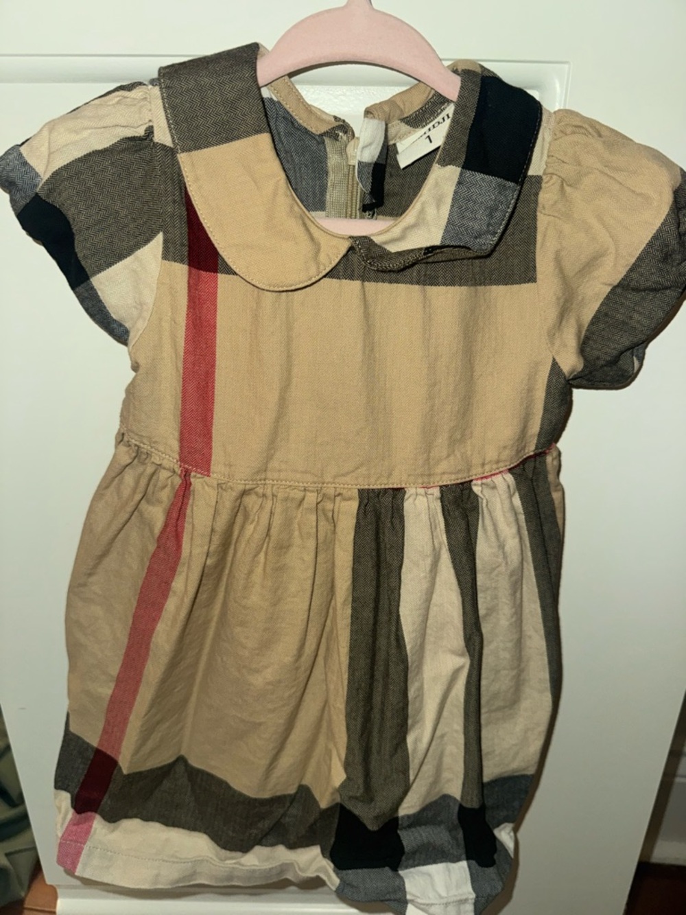Classic Plaid Beige Kids Dress with Peter Pan Collar